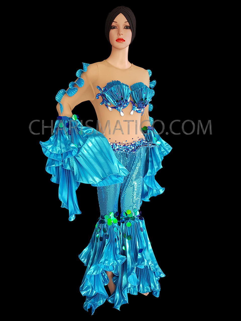 blue mermaid Drag costume with matching headdress & Collar