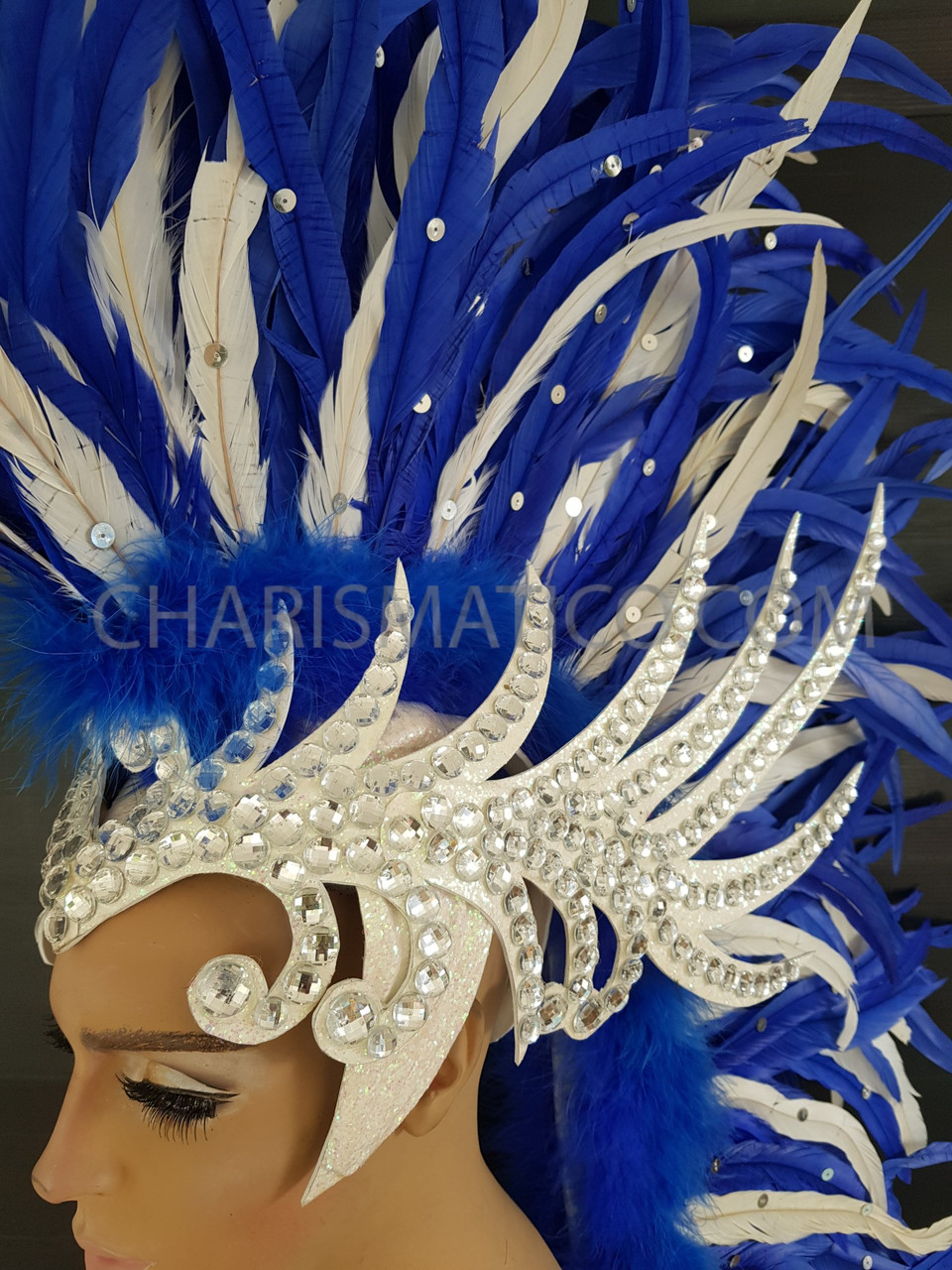 Royal blue White Feather Large Mohawk 