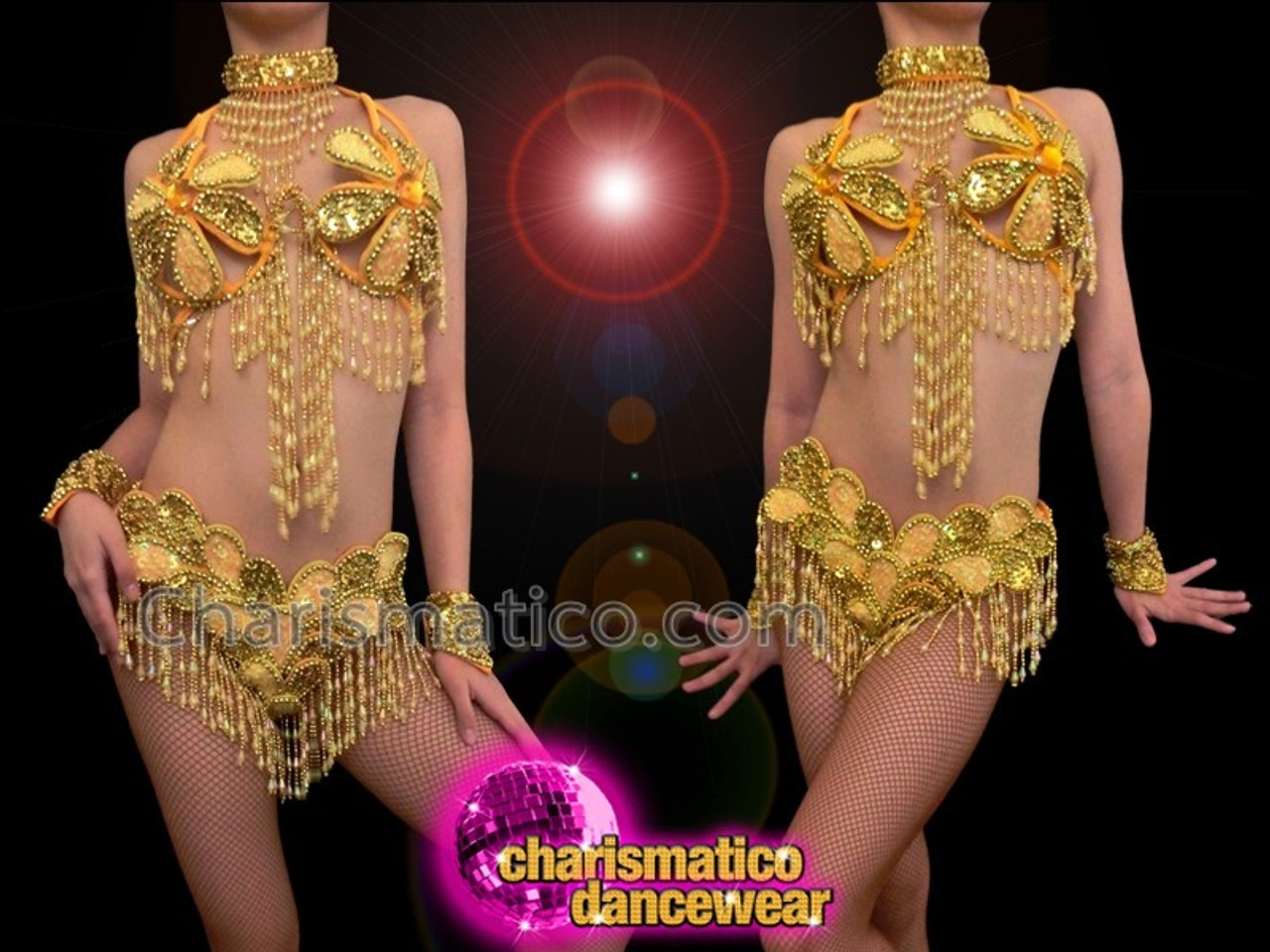 Shimmering Pearl Beaded Gogo Bra And Matching Thong Burlesque Costume