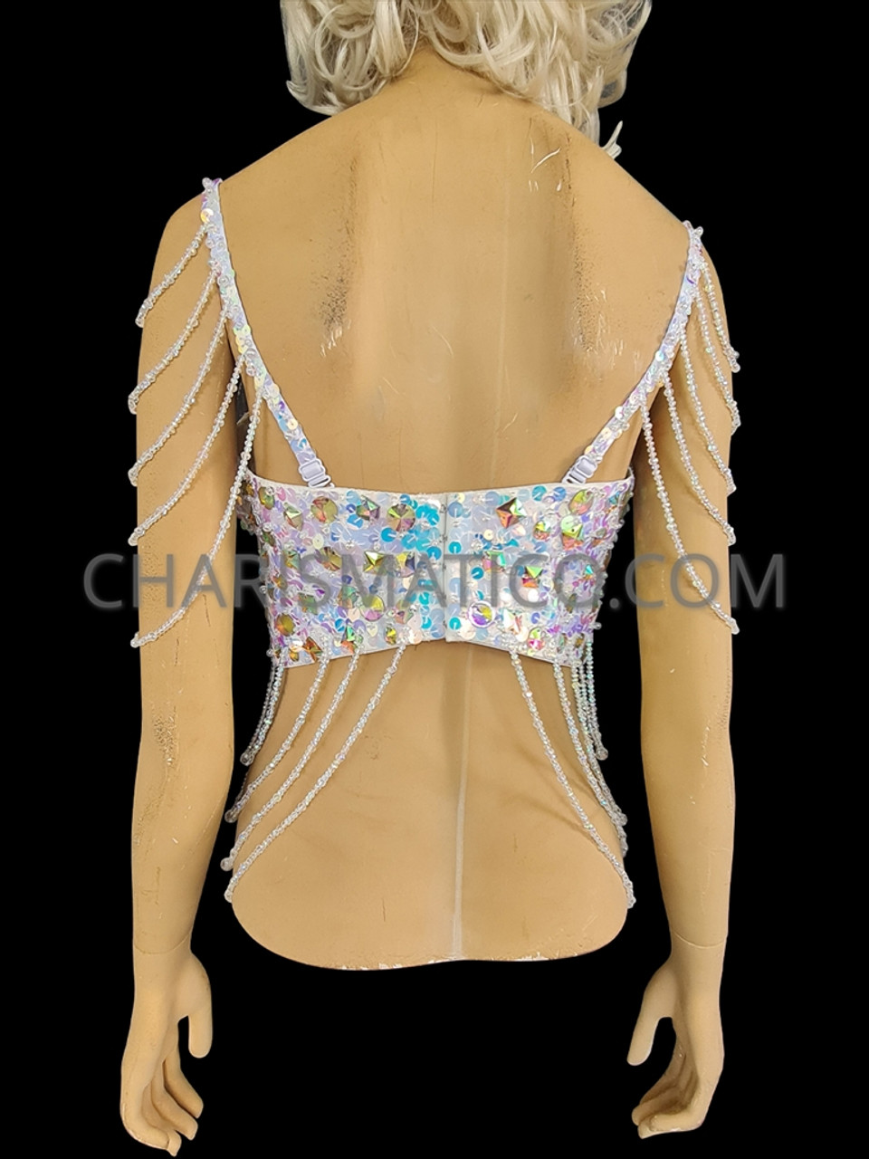 Pearl Beaded Personalized Bra Crop Top for Your Size,showgirl