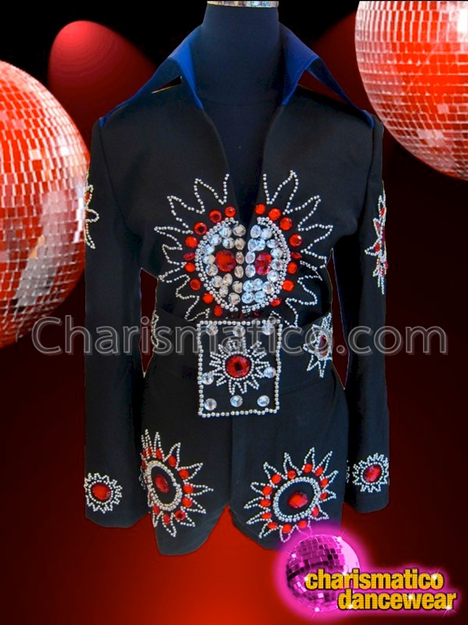 Black Rhinestone Embellished Full Sleeves Showtime Suit