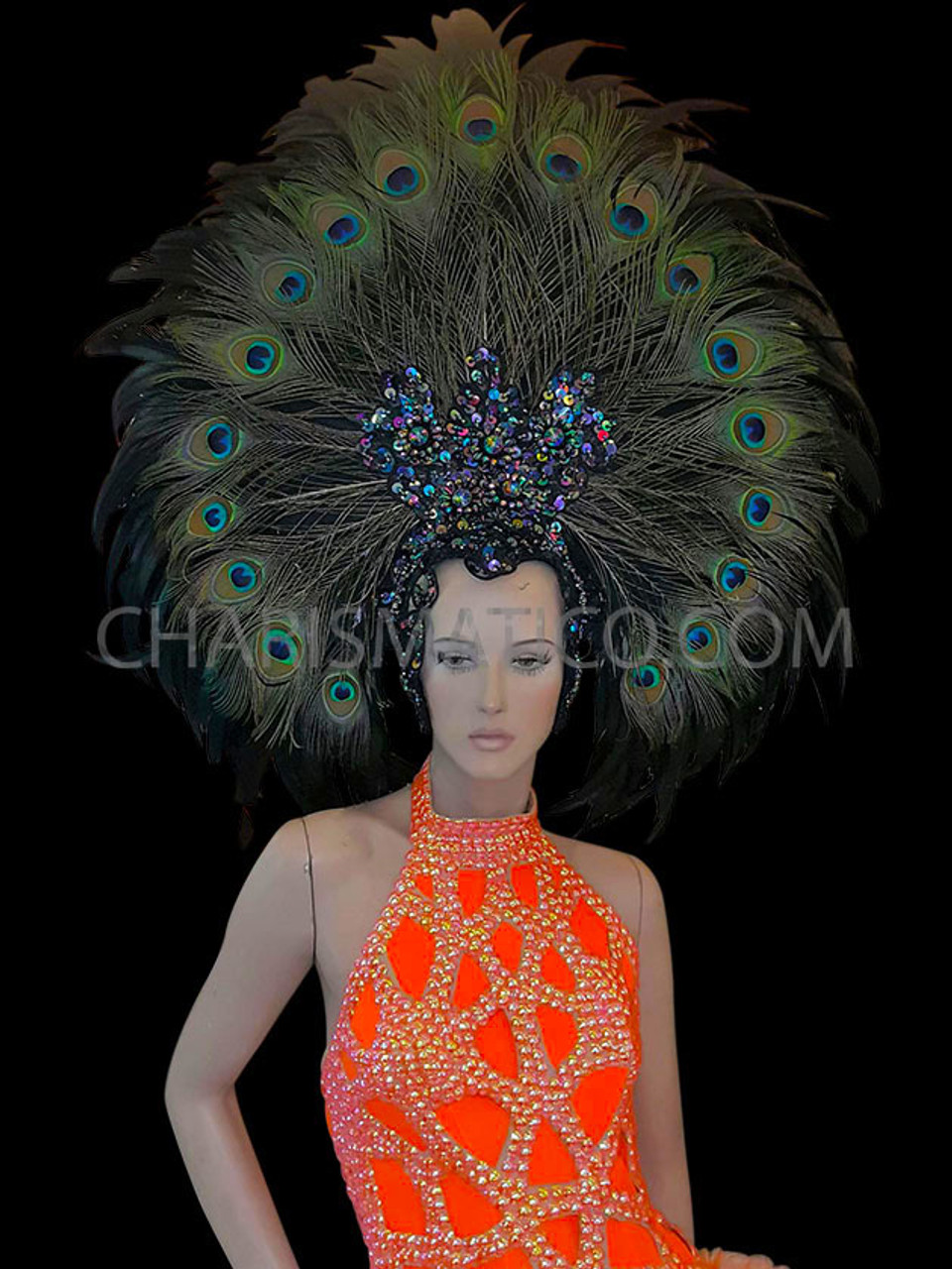 Large Peacock Showgirl Fan Headdress