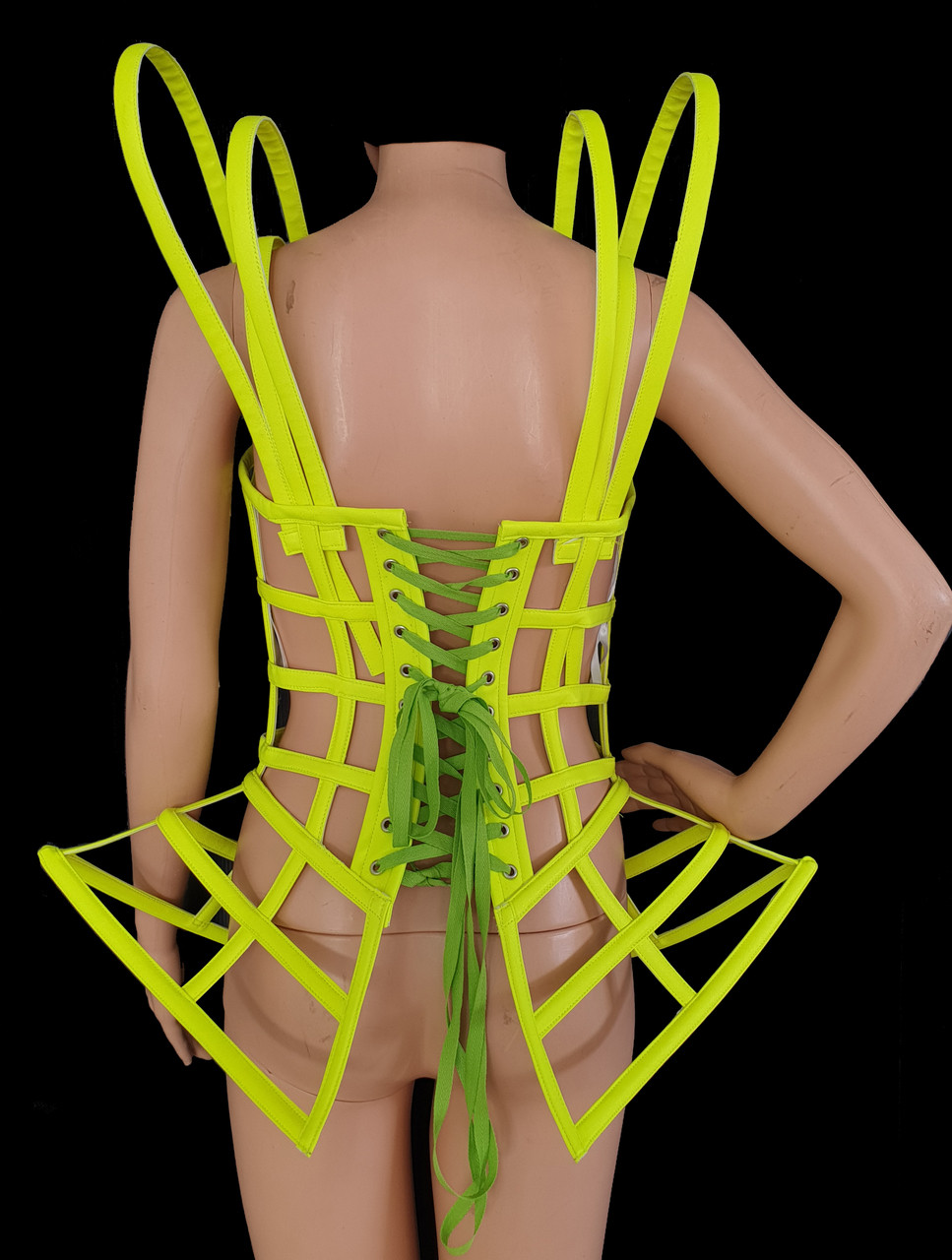Neon Green Corset Styled Iridescent Frosted Vinyl Diva'S Cage Dress