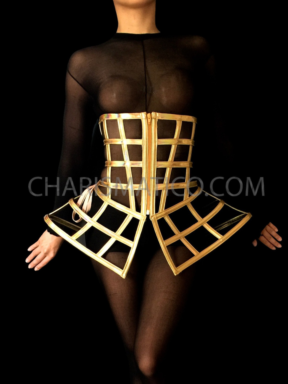 Showgirl's Sexy Iridescent Metallic Gold Underbust Corset Styled