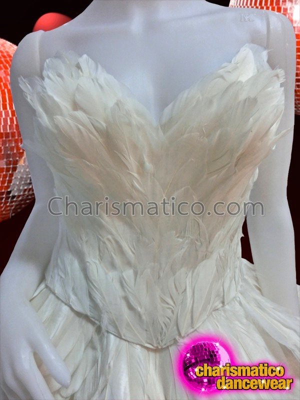 white feather corset