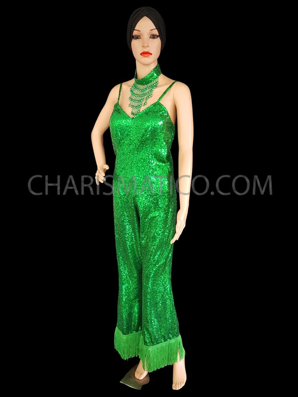 green fringe jumpsuit