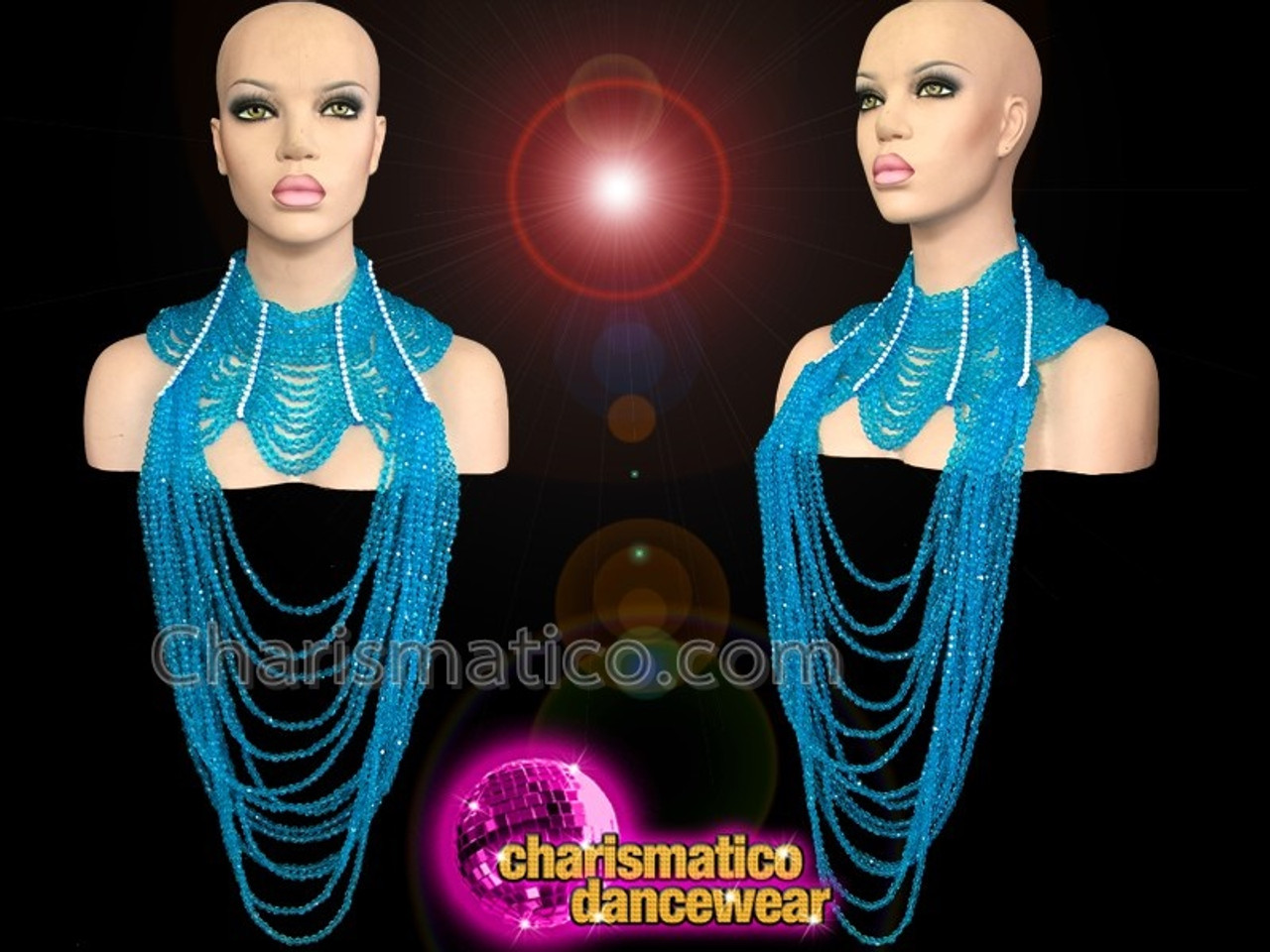 Shimmering Sky Blue Beaded Large Gothic Style Diva Cabaret Necklace