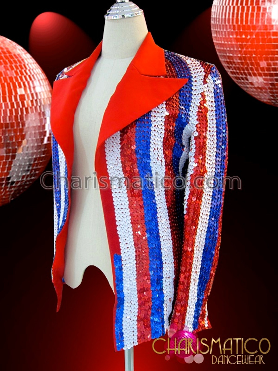 Patriotic Red, White, And Blue 4Th Of July Sequined Cabaret Jacket