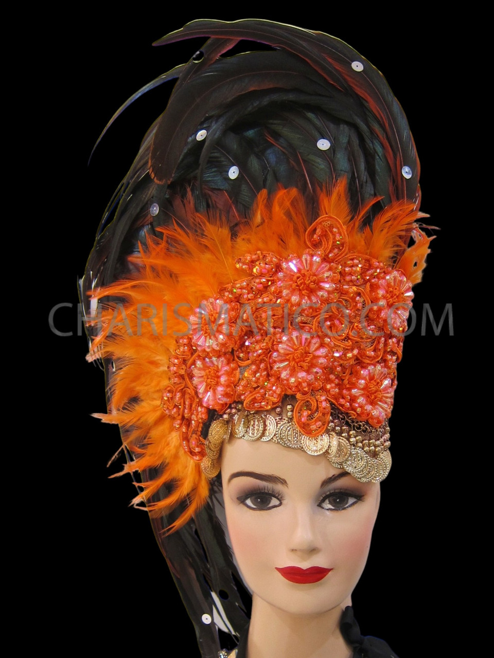 Asymmetrical Orange Feather Headdress 