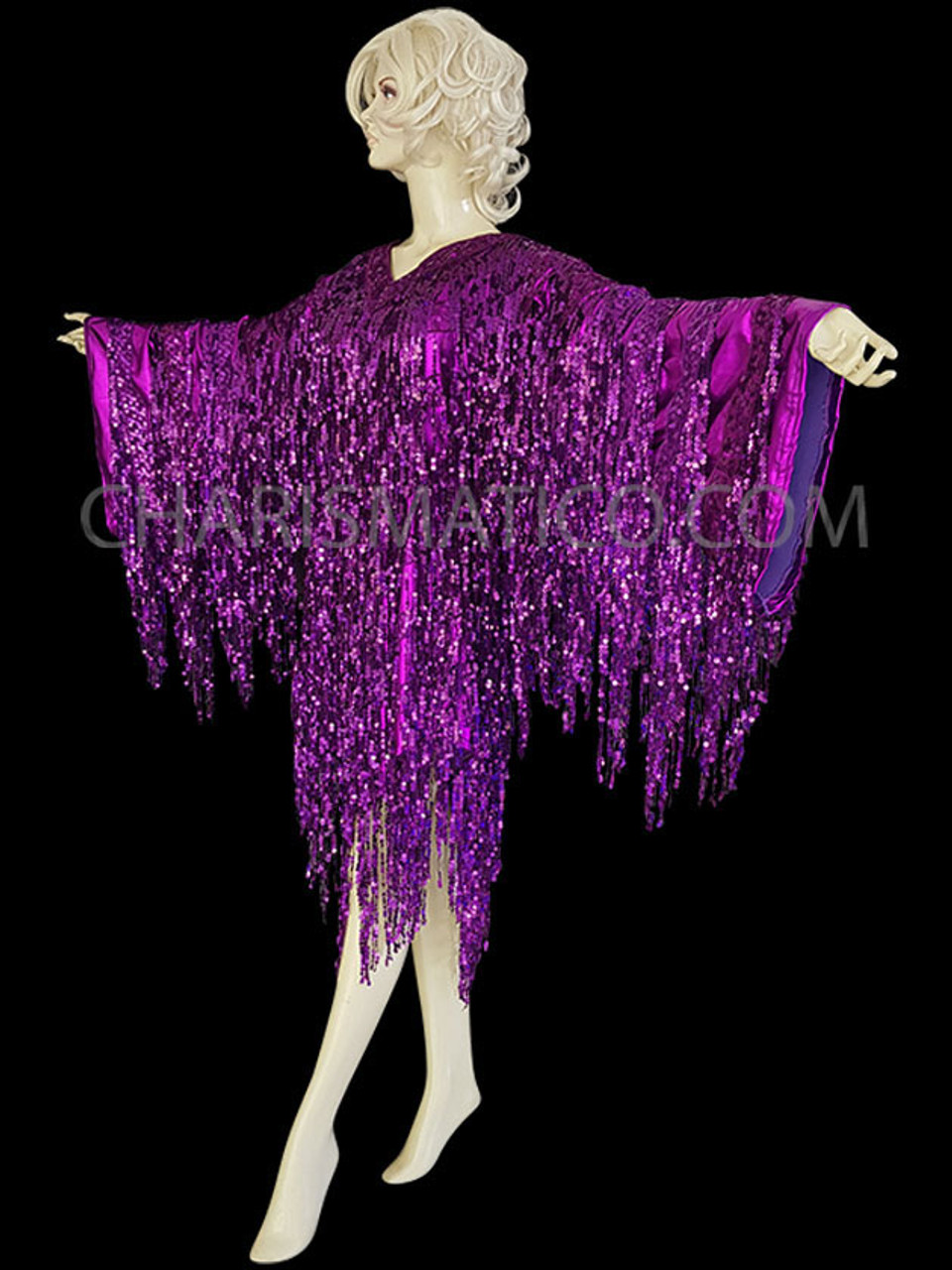 Purple Sequin Fringe Drag Queen Halloween Mardi Gras Tassels Dress