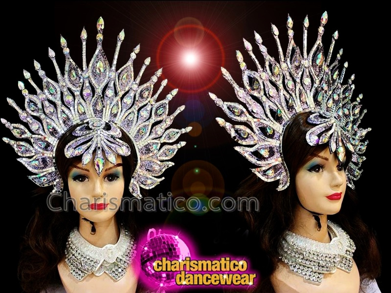 Fantastic Aura Shaped Crystal Studded Glitter Budget Cabaret Showgirl's  Headdress