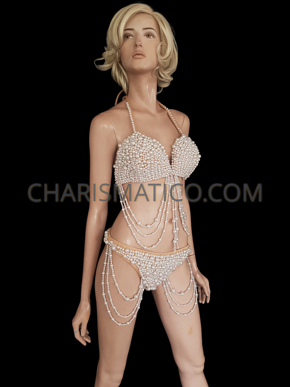 Handmade Christina Aguilera Burlesque Pearl Bra Thong
