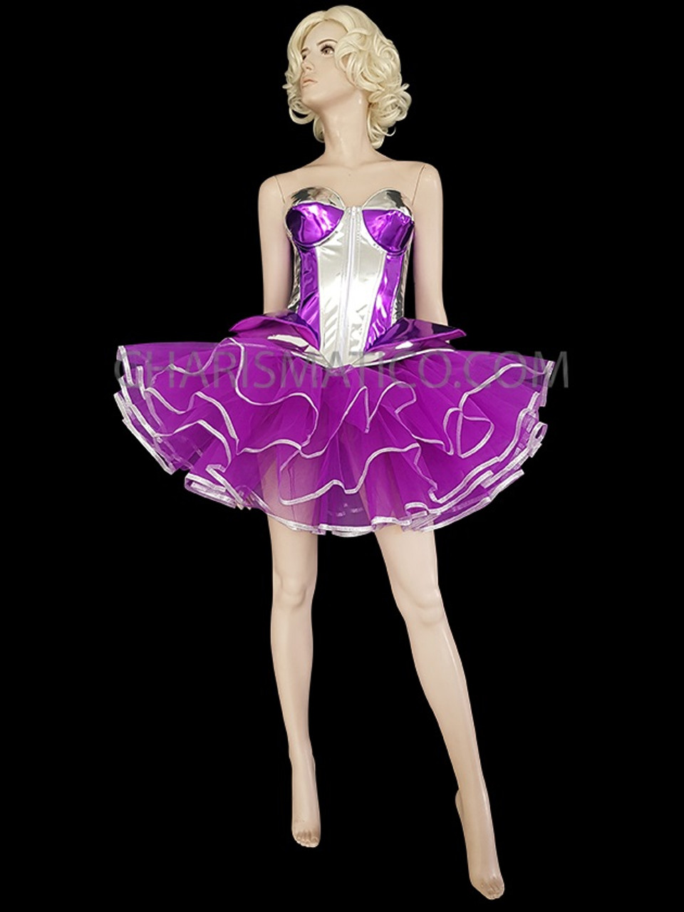 Ballroom Strapless Silver And Purple Corset With Purple Layered Tutu