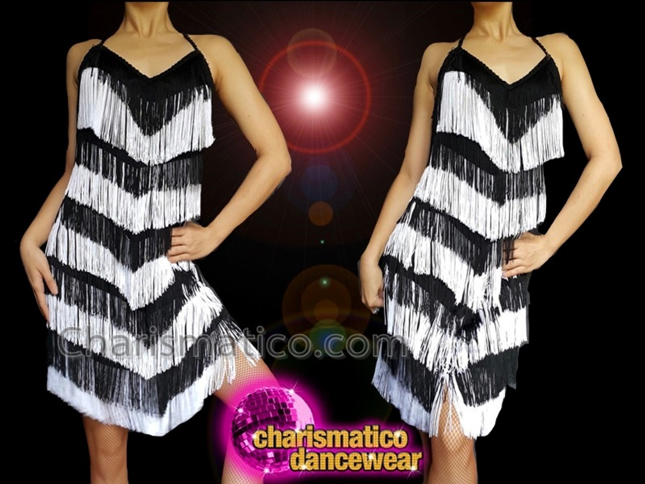 black and white fringe dress