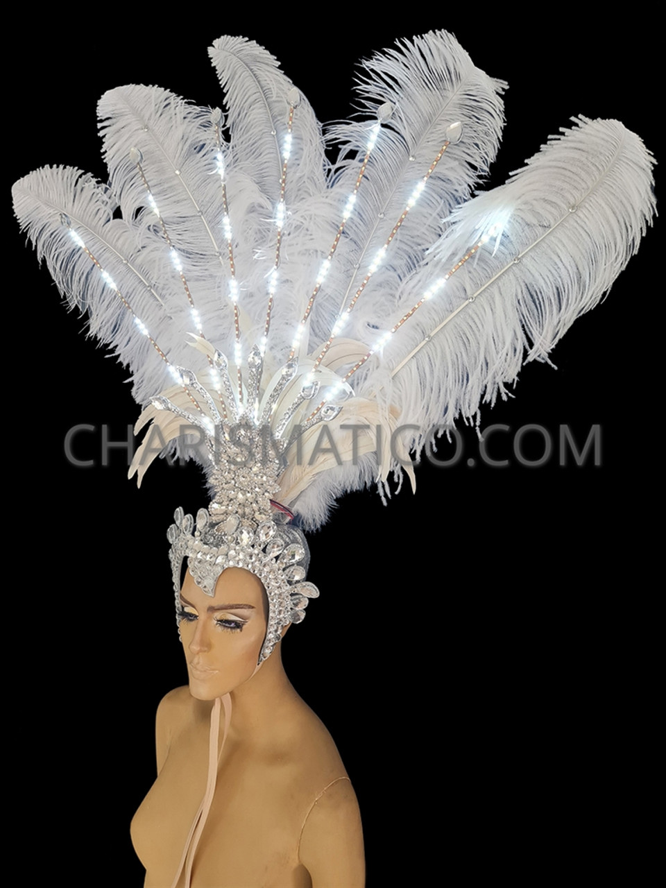 White LED Light Ostrich Headdress