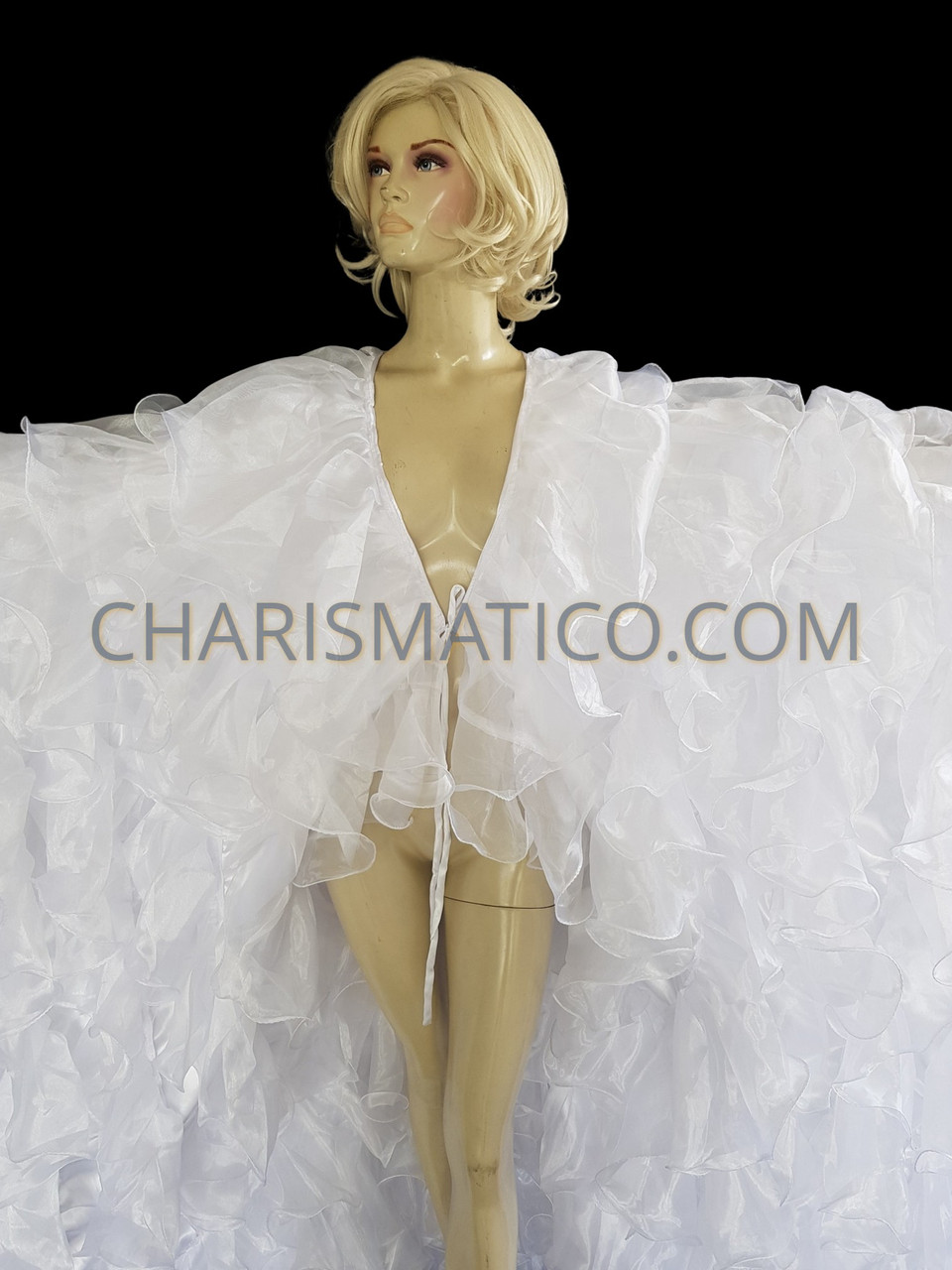 White Organza Cabaret Dalida-inspired Queen Ruffle Wing Coat