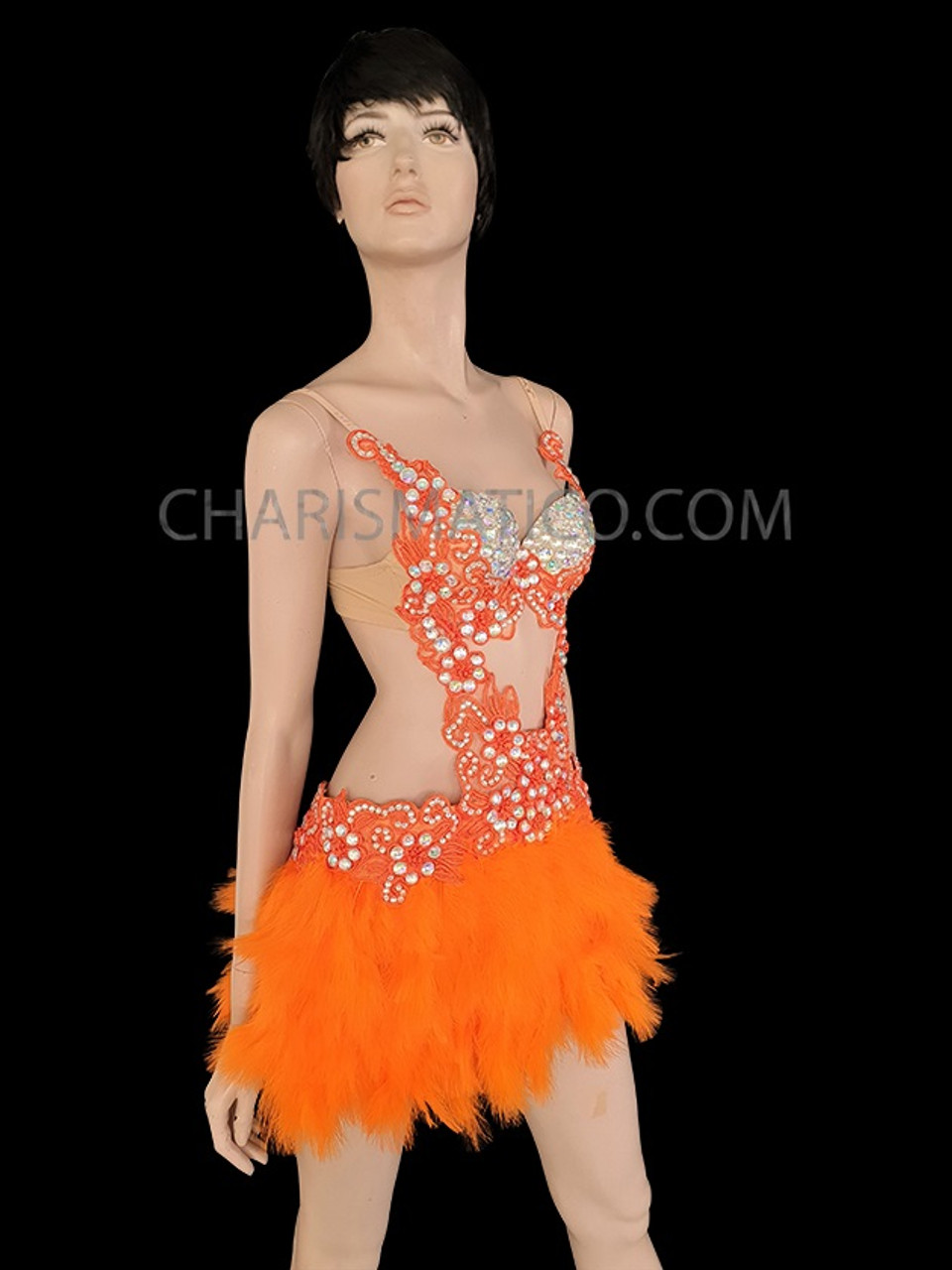 Fresh Blooming Orange Glittery Vibrant Diva Dance Dress