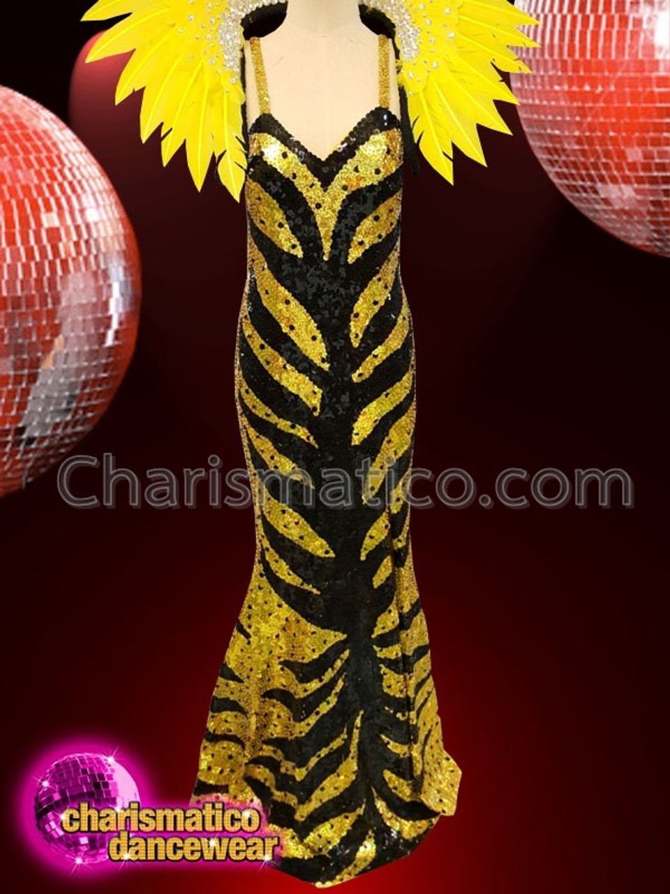 Elegant Drag Queen Costume Set With Sequinned Dress And Feathered Headdress 0809