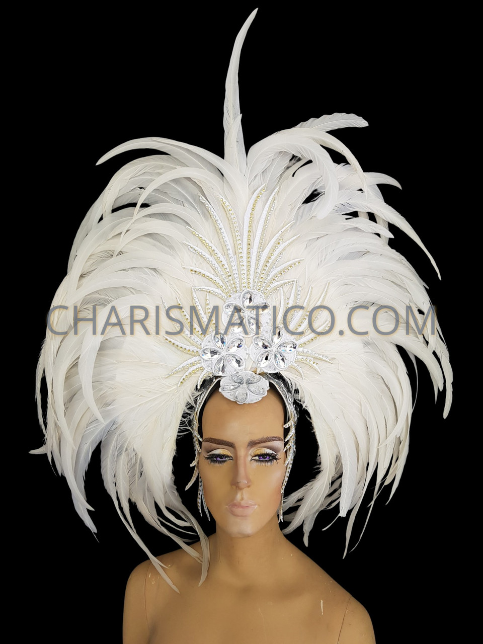 White Feathered Showgirl Headdress With 