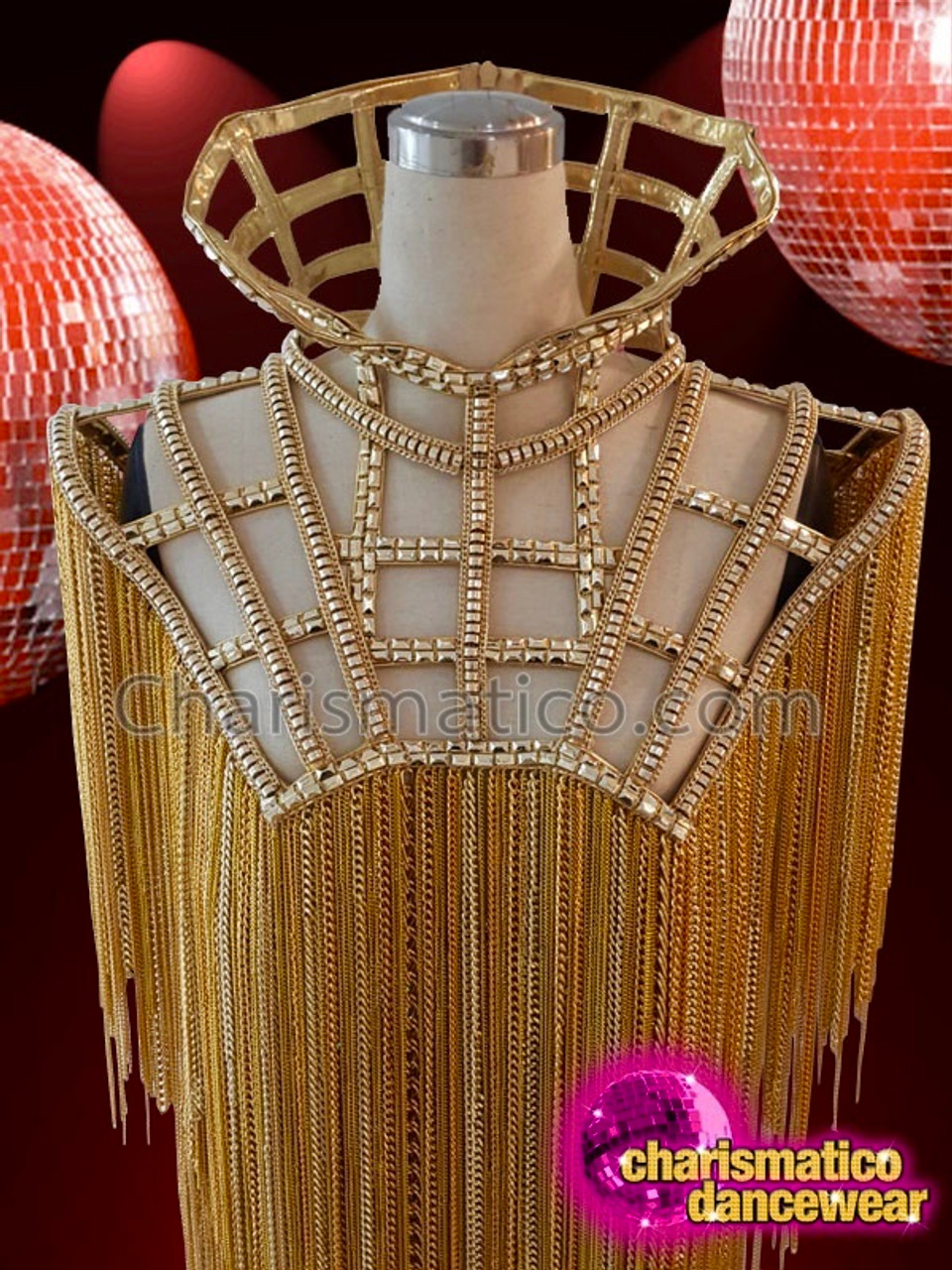 Gold Cage Fringed Chain Diva Gaga Show Girl Top