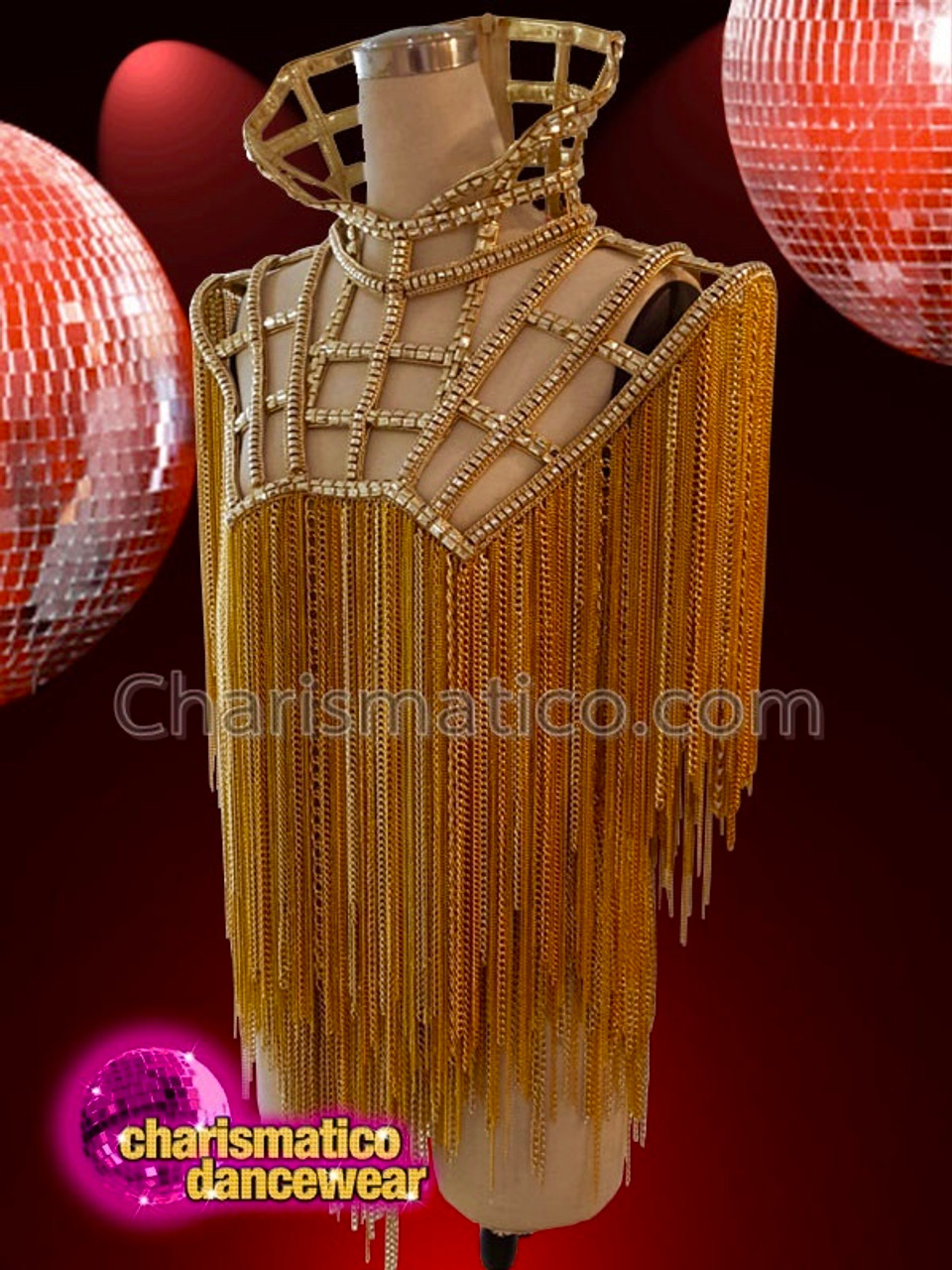 Gold Cage Fringed Chain Diva Gaga Show Girl Top