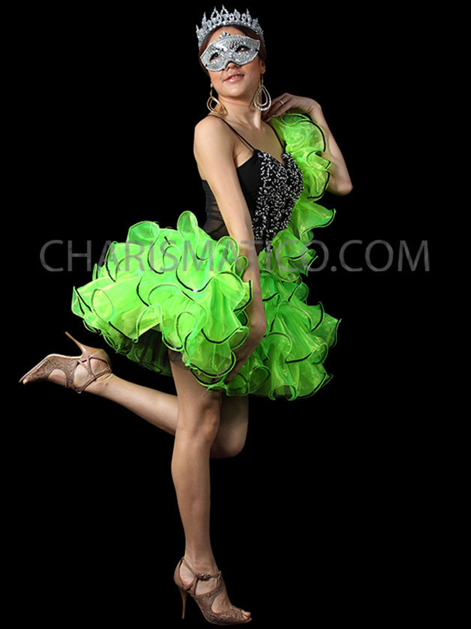 Green And Black Lucky Mermaid Organza Drag Queen Sissy Ruffle Skirt