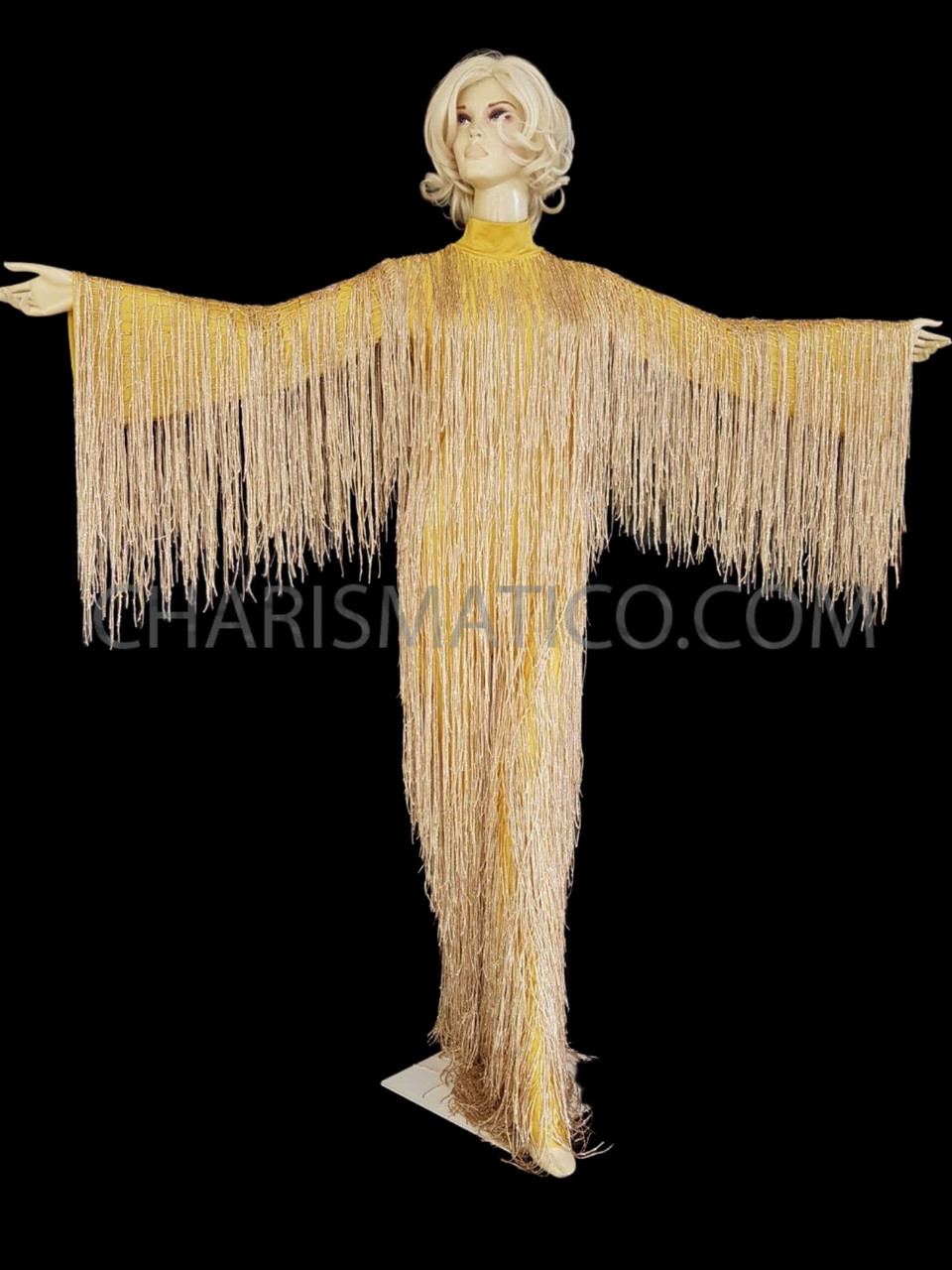 Gold Fringe Tassels Drag Queen Pants Catsuit