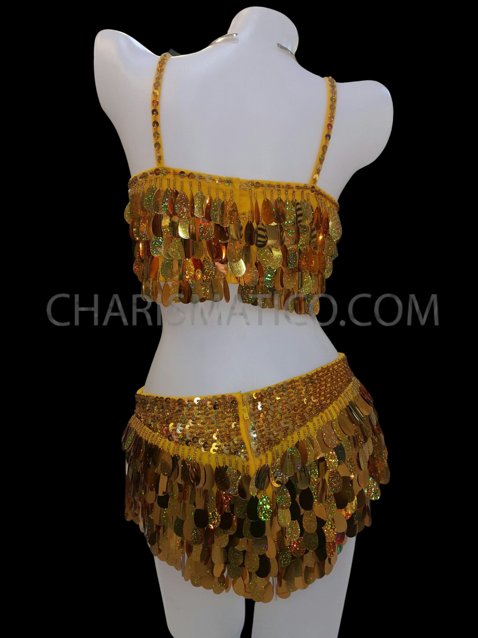 Glam Gold Bra And Skirt Sequin Showgirl Costume
