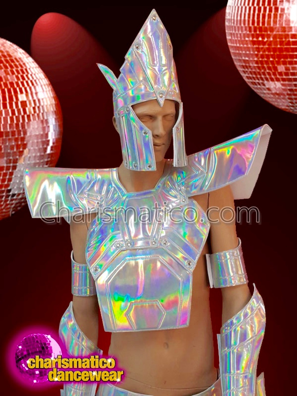 Male Warrior Futuristic Styled Silver Mirror Tiled Covered Armor Costume Set