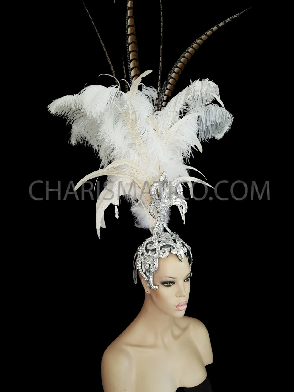 White Ostrich Feather With Pheasant Feather Headdress