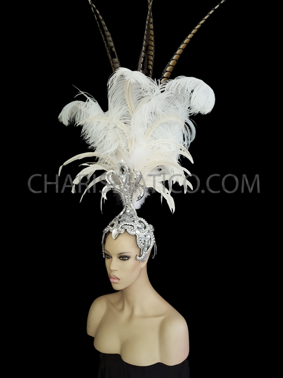 White Ostrich Feather With Pheasant Feather Headdress