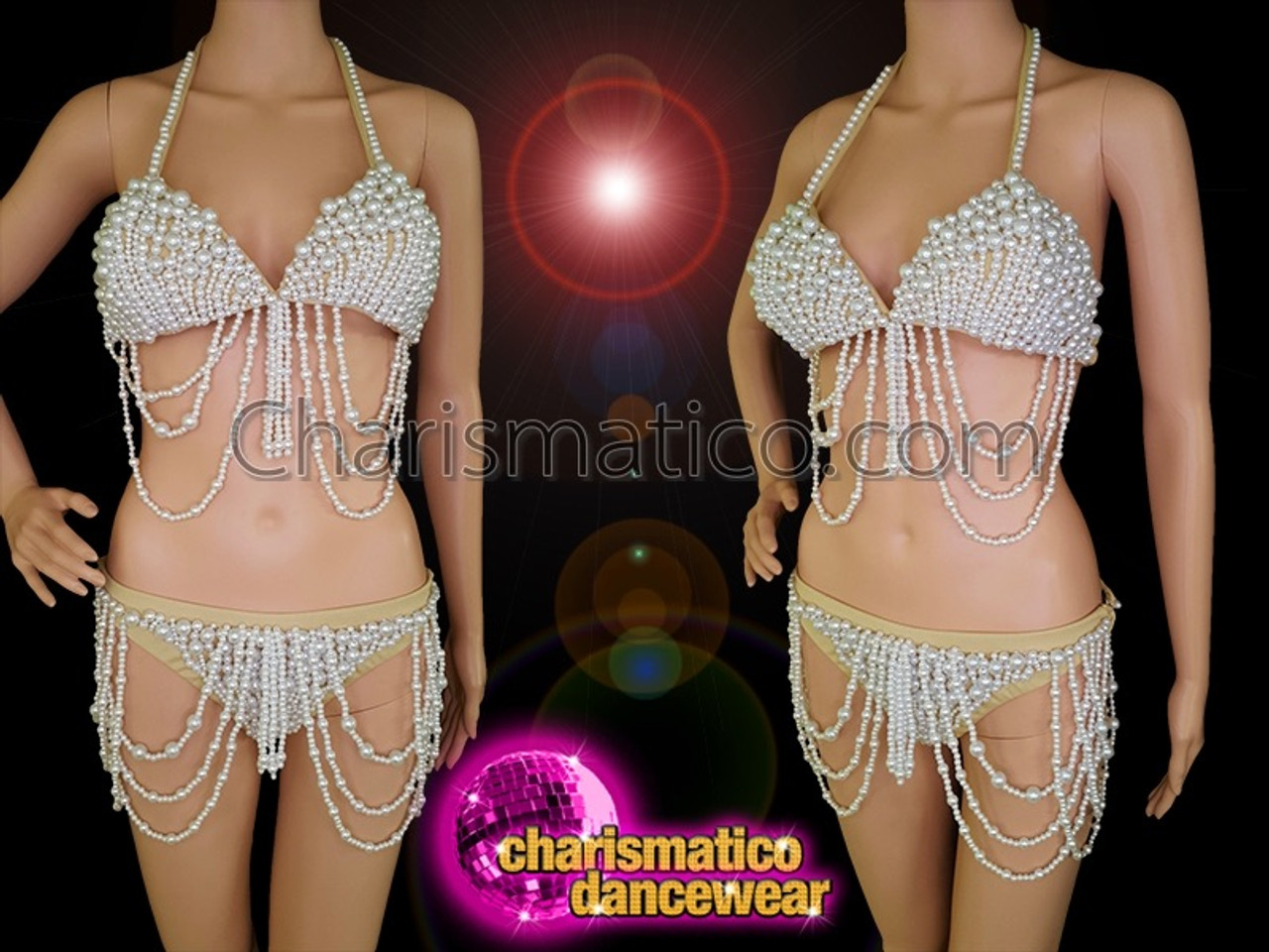 Pearl White Beaded Bra with Loop