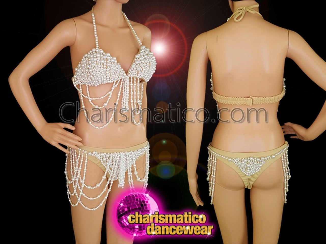 Gold Rhinestone Bra & Thong Set