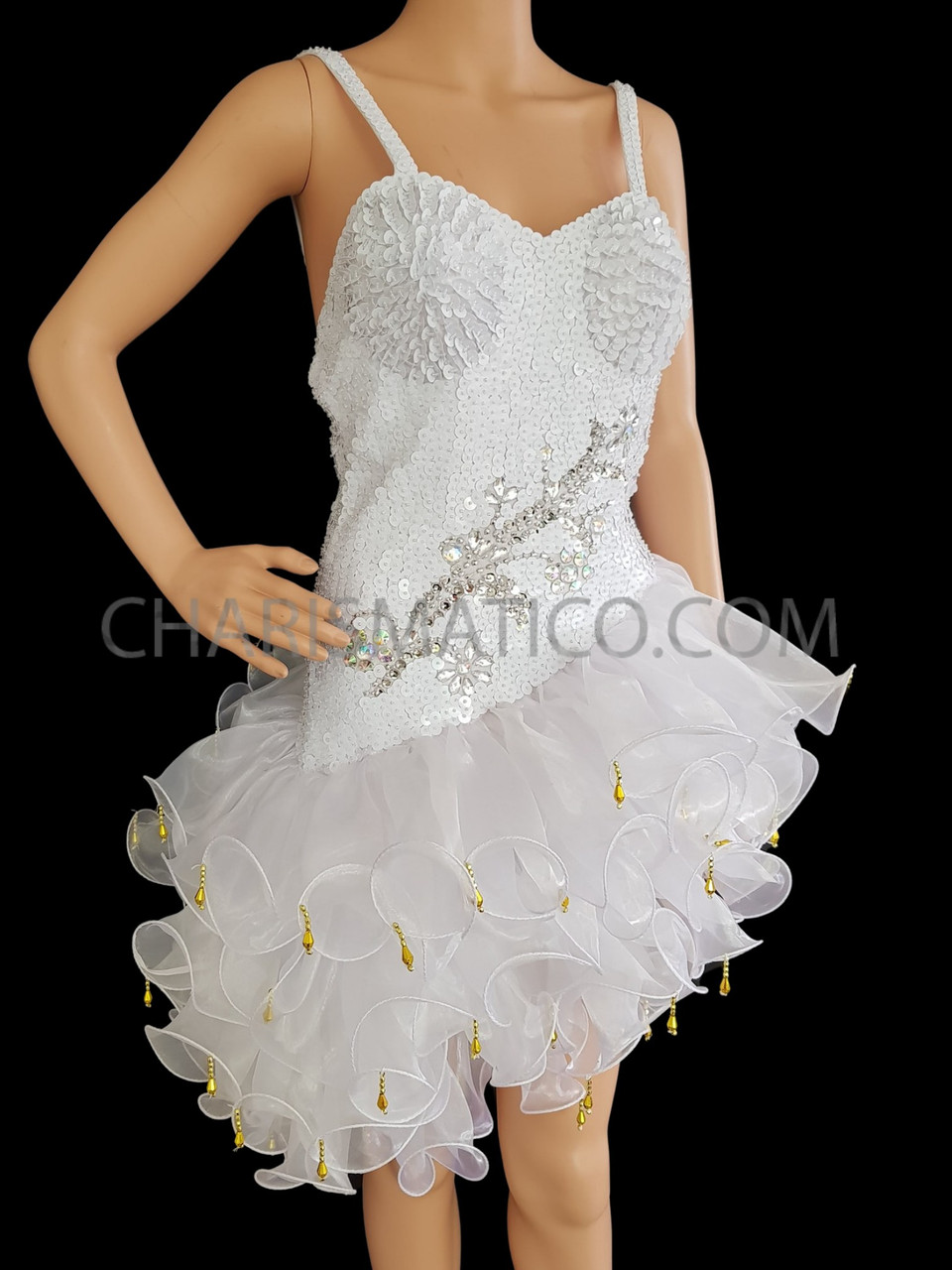 White Princess Mambo Style Short Sequin Dress