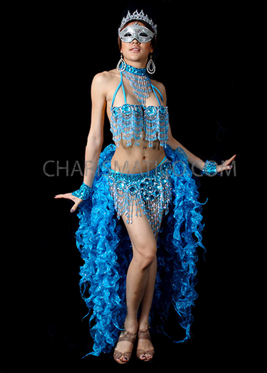 Blue Complete Sexy Burlesque Beaded Burlesque Tail Set