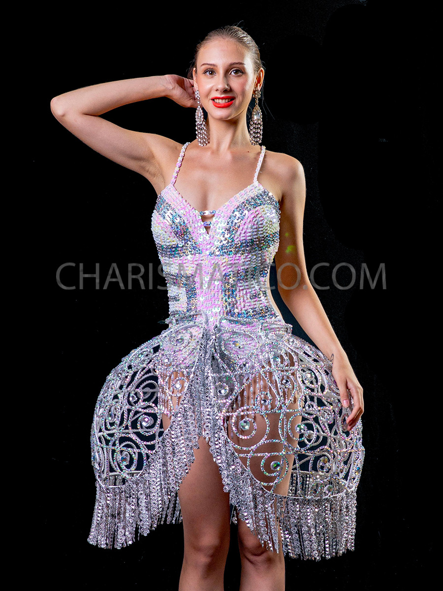White Pearlescent Sequin Leotard and 