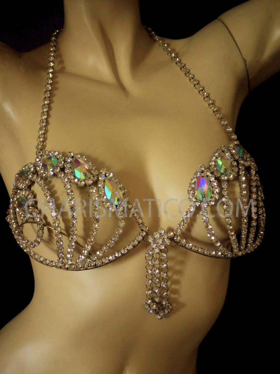 Rhinestone bra gold chains  Rhinestone bra, Rhinestone bra diy, Bling bra