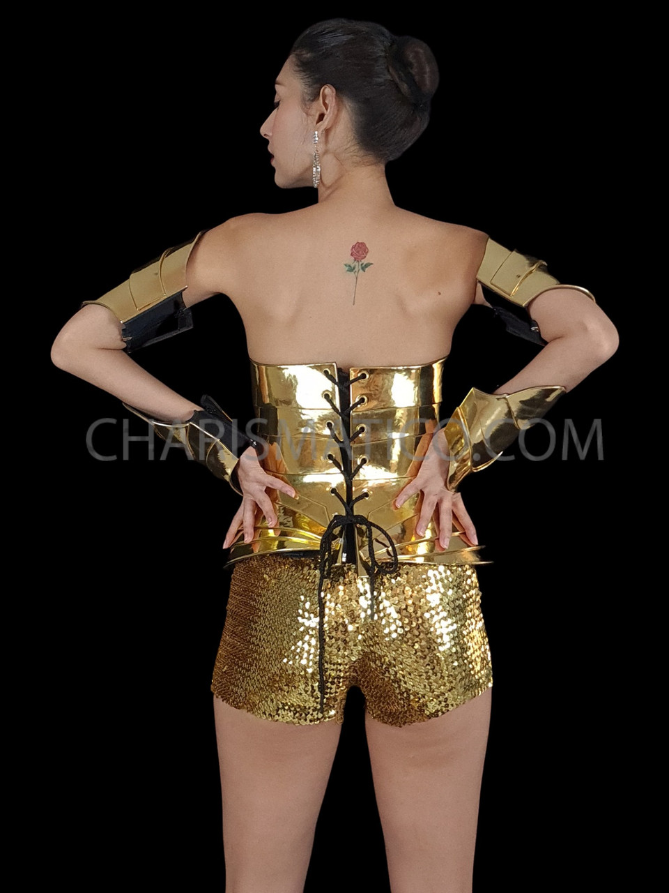 Golden Wonder Metallic Vinyl Body Armor Corset