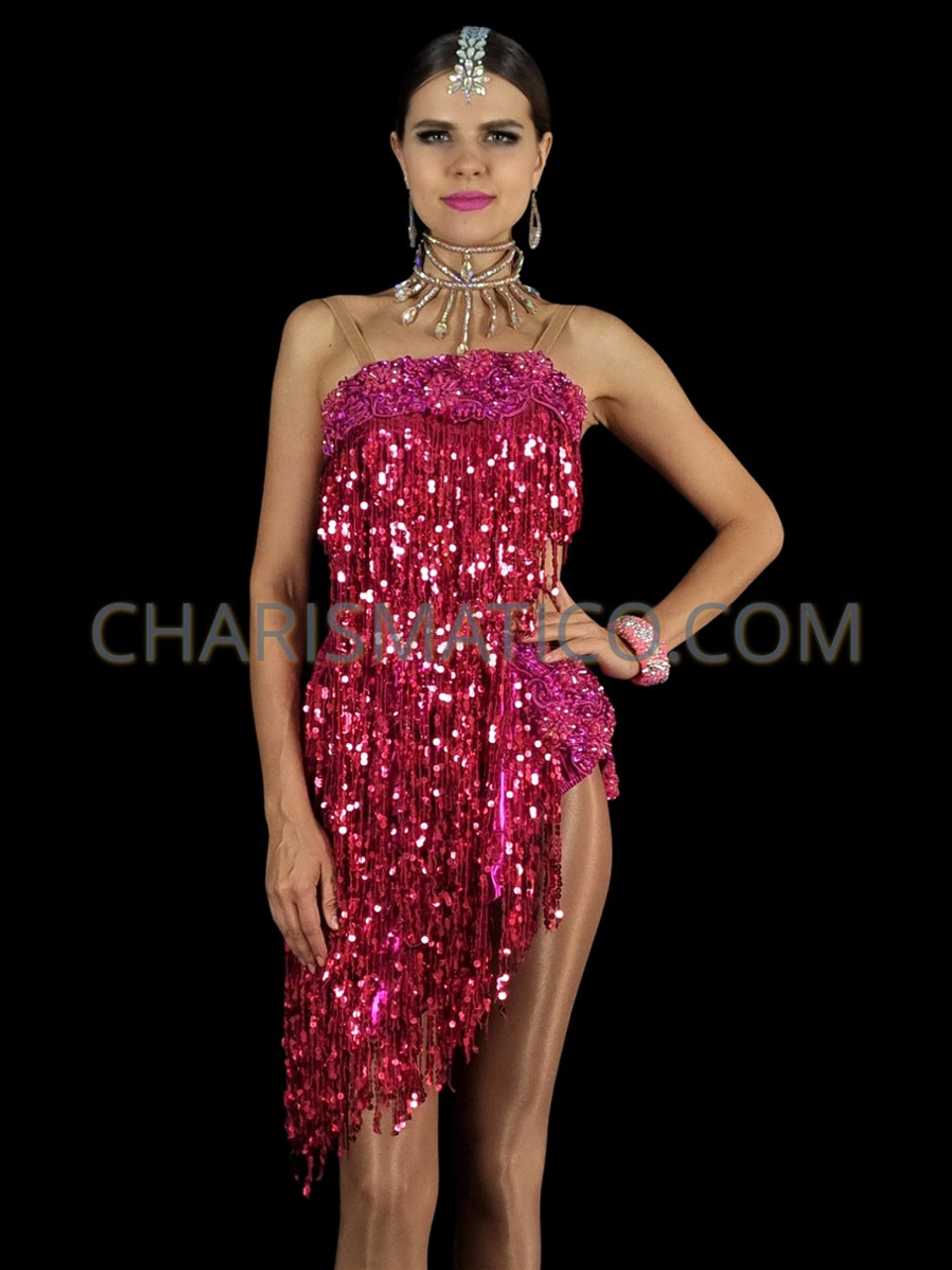 Sexy Asymmetrical Hip-Hugging Sequined Fringed Open Back Dress