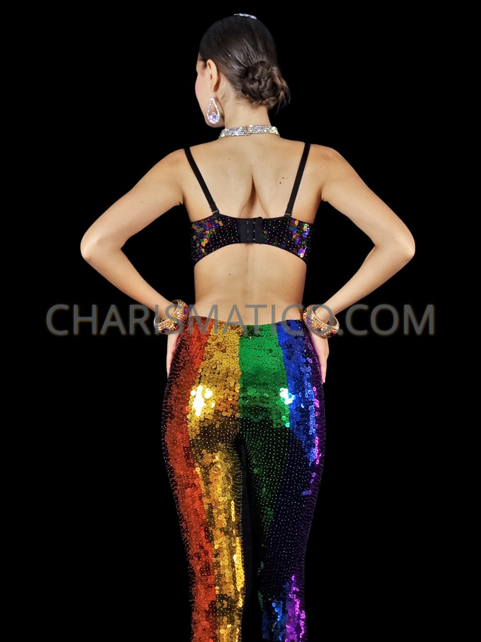 Mirrored Crystallized Rainbow Pride Sequin Bra Top