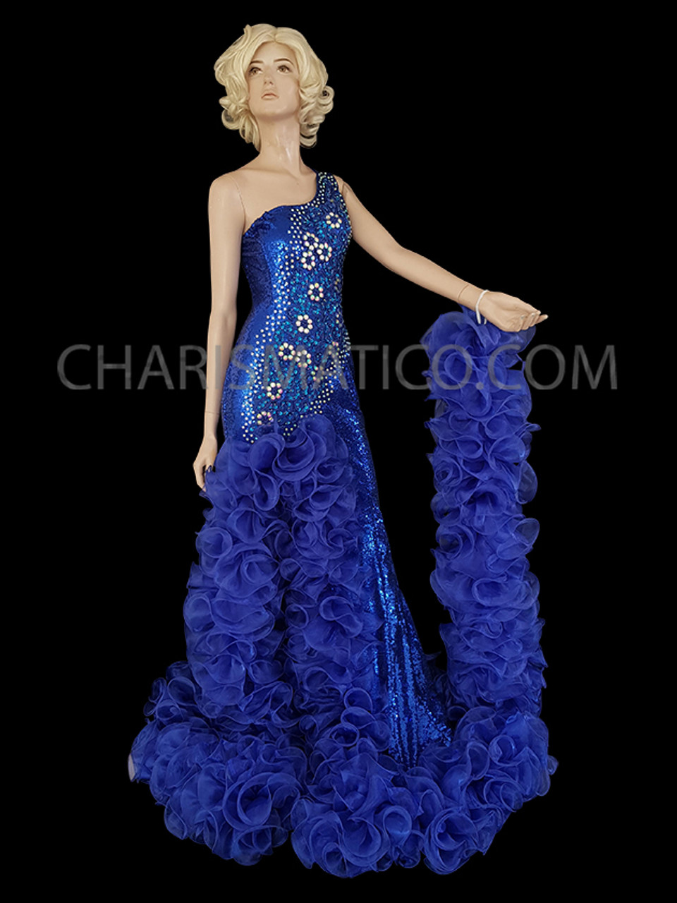 Royal Blue Giselle Multicolor Floral Sequins Prom Evening Cocktail