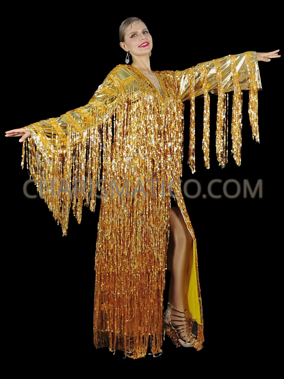 Gold Fringe Concert Star Costume, Pop Star Gold Fringe Costume
