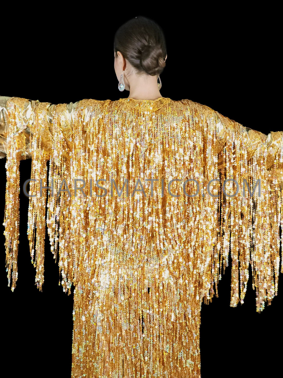 Stunning Gold Sequin Fringe Drag Queen Cover-Up Gown or Showtime Coat