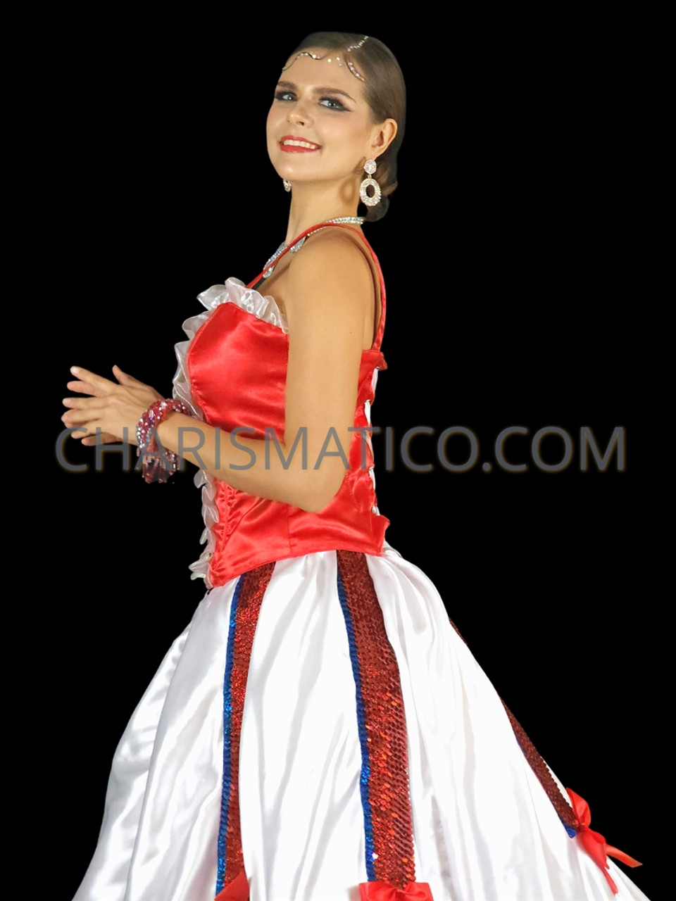 Cancan Costume Red and White Corset with Ruffled Skirt