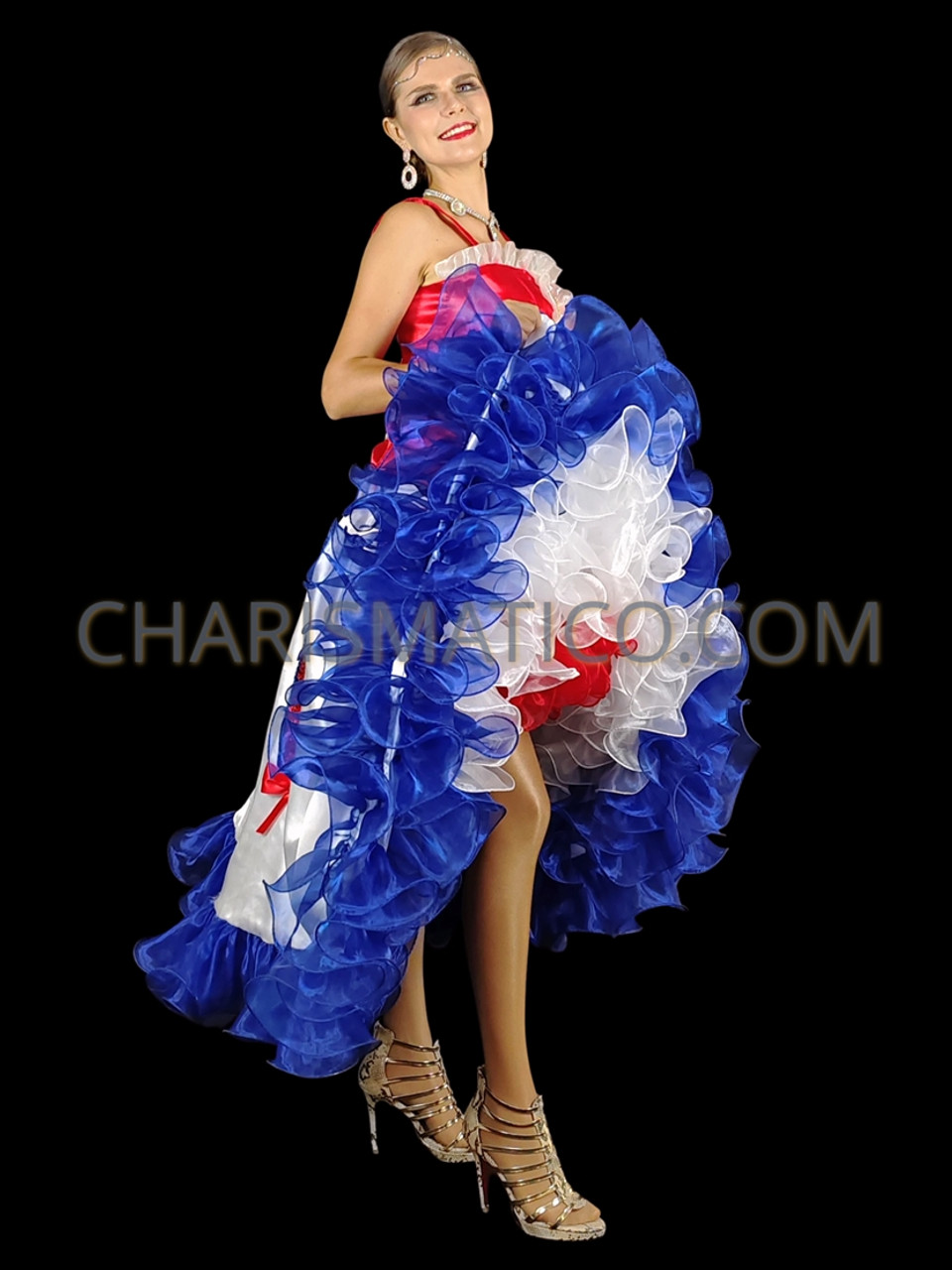 Cancan Costume Red and White Corset with Ruffled Skirt