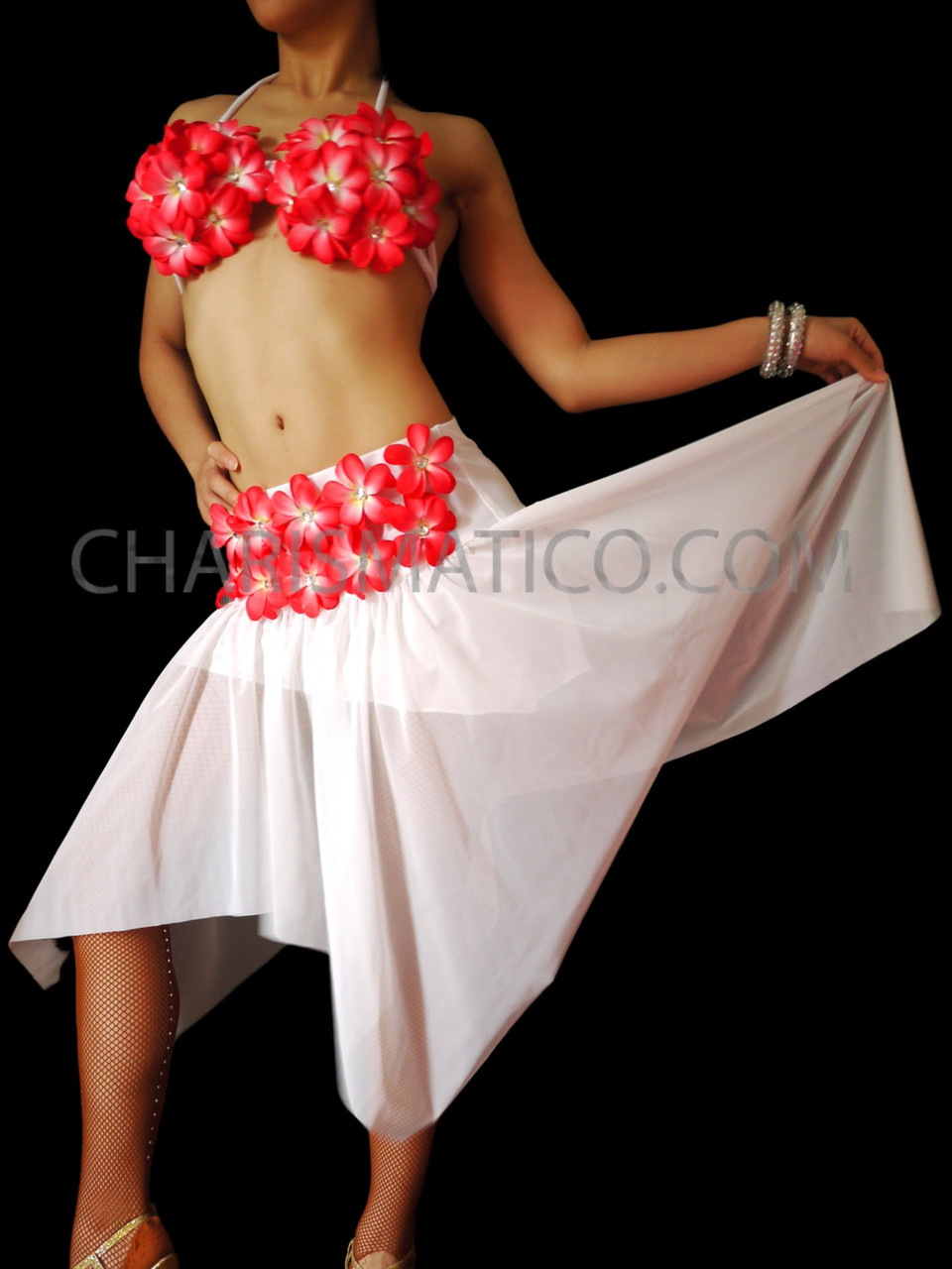 Hibiscus Flower Embellished Hawaiian Two-Piece Dance Dress Bra