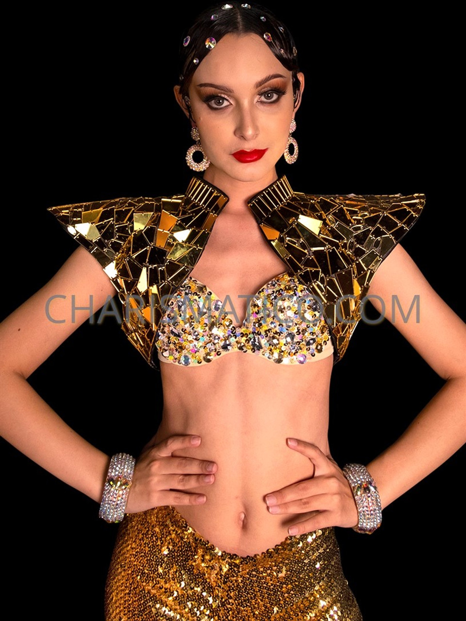 BRA, Light Gold Color Sequin/ Evening Bra/nightclub/disco Bra