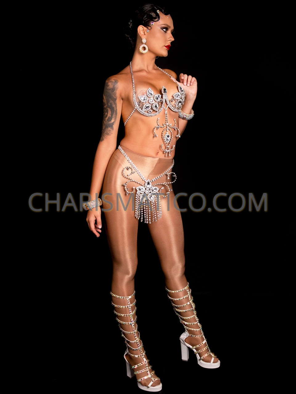 Cabaret Floor Showgirl Black Sequin Embellished Iridescent Crystal