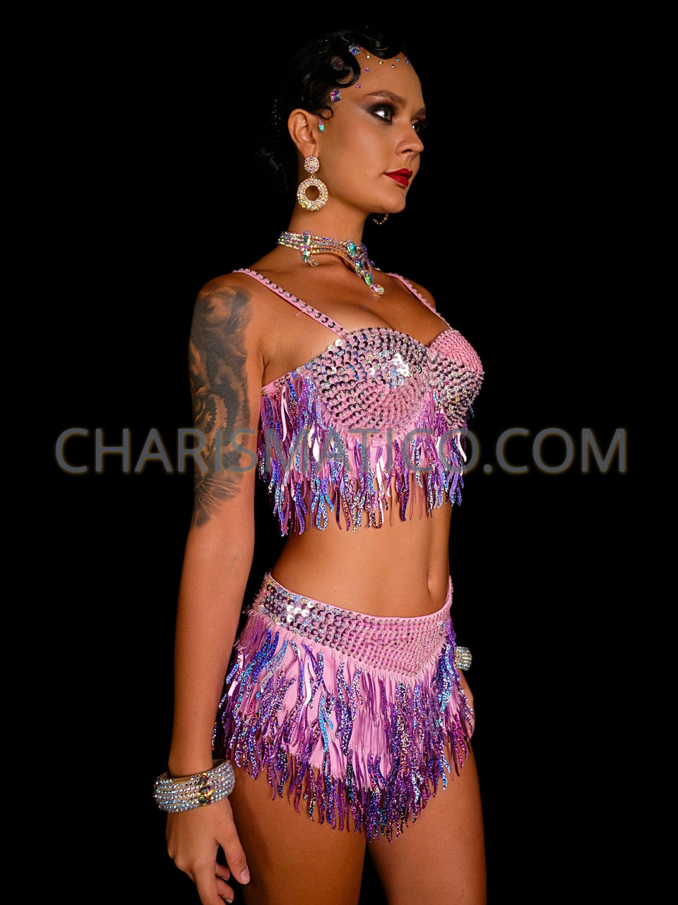Women's Beaded Crystal Belly Dance Costume Bra Belt 2pc Set Bellydance  Carnival
