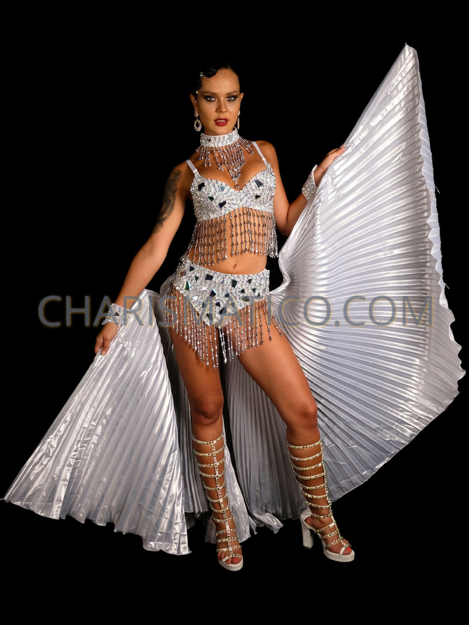 Silver Bliss Showgirl Sequin Bra and Iris Wing Skirt
